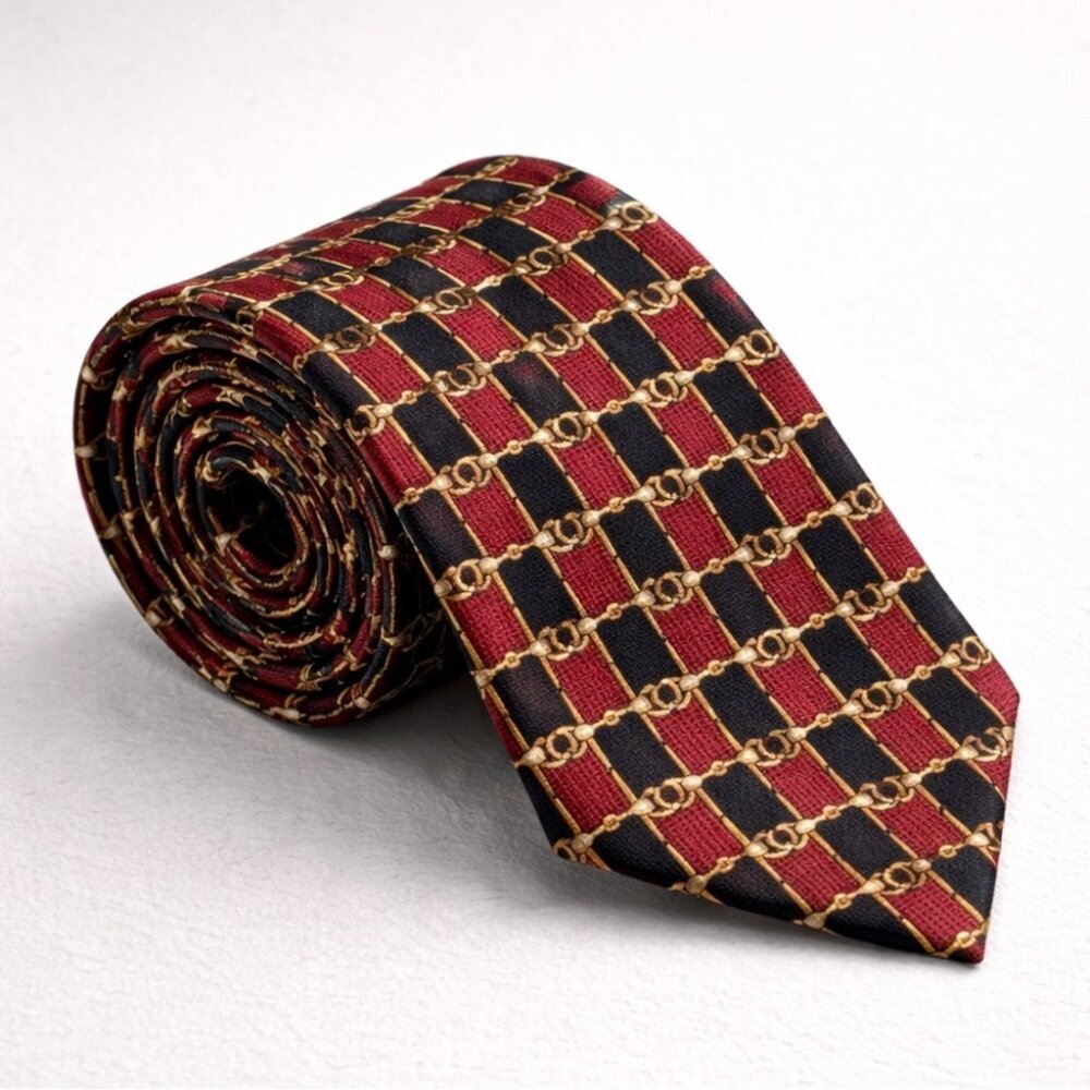Stafford Silk Chain Link Tie Red Navy Gold Classic Men's Designer Necktie